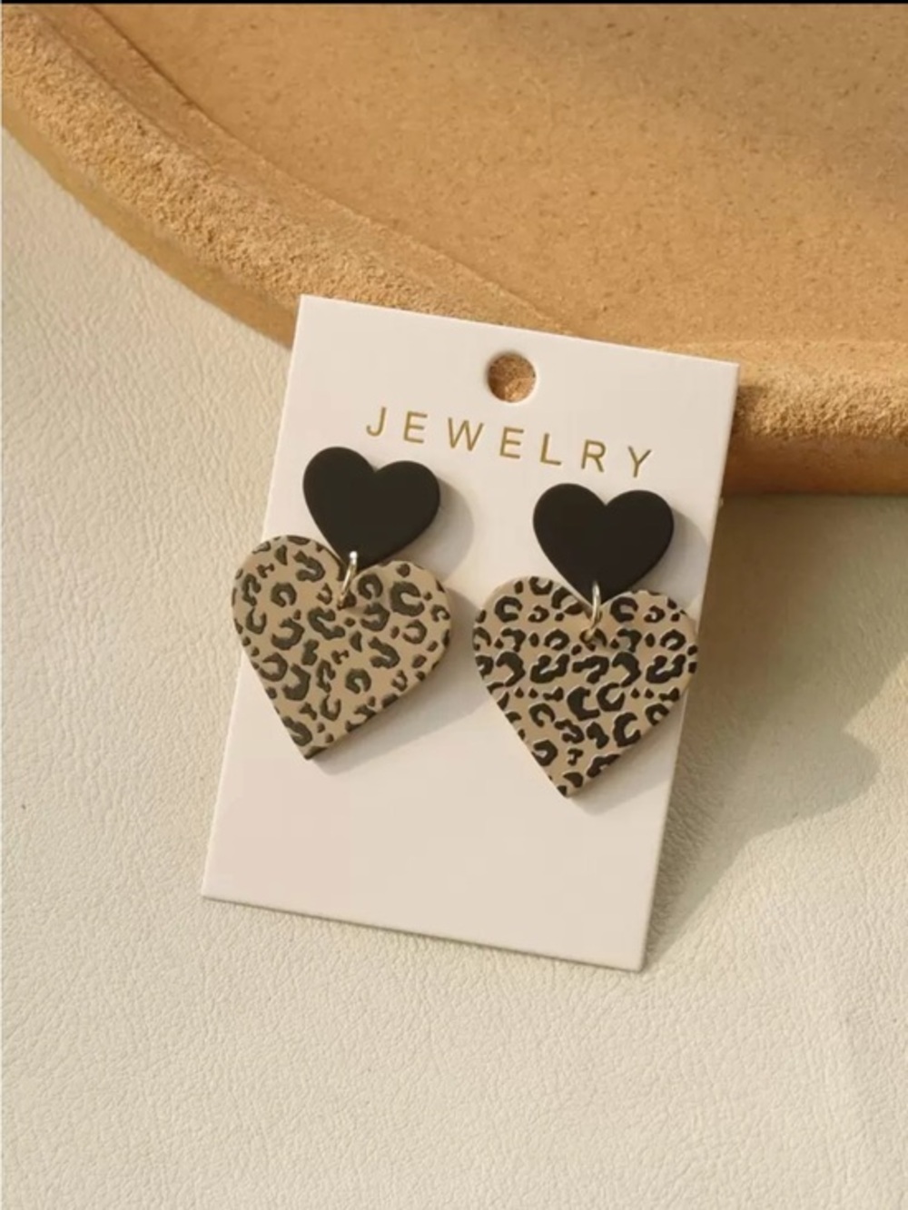 Black & Leopard Heart Drop Earrings